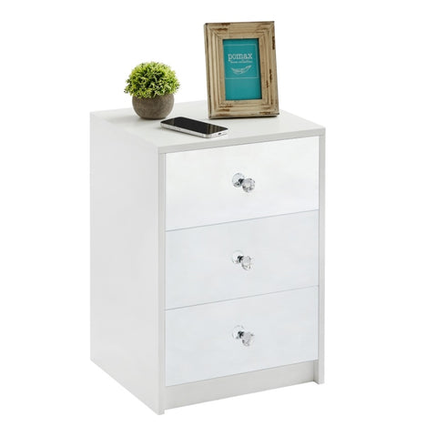 ZUN 3 Drawer Nightstand for Bedroom, Modern Wood and Mirrored Nightstand, Square Bedside Glass End Table W1820105950