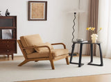 Low Arm Accent Chair - Khaki Corduroy Upholstered Indoor Lounge Chair, Compact Single Seater with 77115487