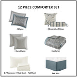 12 Piece Comforter Set with Cotton Bed Sheets Teal King B035P148327