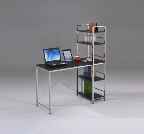 ZUN Black and Chrome Writing Desk with Shelf B062P209207