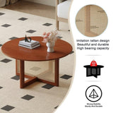 A natural and elegant deep red wooden coffee table with artificial rattan decorations, perfect for a W1512P363031