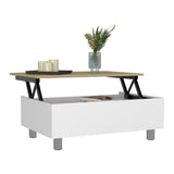 ZUN Gambia Lift Top Coffee Table, Four Legs -White / Light Oak B20091866