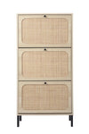 ZUN Natural Rattan 3 Door Shoe Rack, Freestanding Modern Shoe Storage Cabinet, for Entryway W68849113