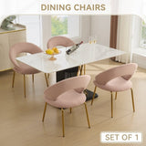 061-Set of 1 Velvet Fabric Chairs With Curved Backrest and Golden Metal Legs for Kitchen or W527P255478