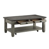 ZUN Coffee and Antique Gray Finish 1pc Cocktail Table with Casters 2 Drawers Bottom Shelf Wooden Living B011P175707