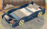 Twin Size Race Car-Shaped Platform Bed with Wheels and Storage, Dark BlueYellow WF305759AAC