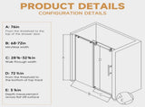 68-72" W * 76" H Stainless Steel Round Tube Frameless Single Sliding Shower Door, 3/8"-thick W1552P310017