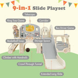 ZUN Kids Slide Playset Structure 9 in 1, Freestanding Castle Climbing Crawling Playhouse with Slide, PP307713AAK