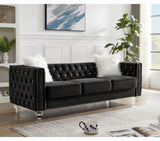 Black, 23 Seat Sofa Set, Velvet Crystal Buckle Upholstery Sofa, Crystal Feet, Removable Cushion, 59962289