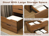 3-in-1 Vanity Desk with Lighted Mirror & Stool, Flip Top Makeup Dressing Table, Compact Storage for W2699P478802