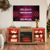 ZUN TV Stand Electric Fireplace TV Stand Glass Shelves, 3D Fireplace TV Stand LED Lights Wood W2275P257558