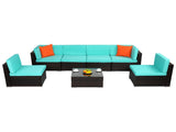Brown Gradient Rattan Lake Blue Cushion Cushion Vacuum Packing Rattan 7 Piece Set 94011452