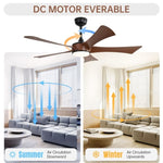 ZUN 52 Inch Modern Ceiling Fan 3 Color Dimmable 5 ABS Blades Remote Control Reversible DC Motor W882P212629