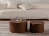 Nesting Coffee Table Set of 2 Round Wooden Coffee Tables Circle Modern Table for Small Space Living W3081P255157