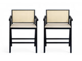 27" Height, Cream Grey Woven Cane Plastic Backrest Bar Stool - Foam-Padded Fabric Seat & Durable N780P237930B