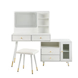 Modern Makeup Vanity Desk with Mirror and Lights, Retractable Dressing Table with Drawers and N844P288432A