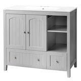 Grey MDF Lacquered Double Door & 2-Drawer Bathroom Vanity Cabinet with Decorative Molding 06351228