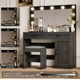 ZUN 43.4"Makeup Vanity Table, Makeup Table with Large Mirror and 11 LED Light , Brightness Adjustable, 54481304