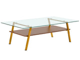 Rectangle Coffee Table, Tempered Glass Tabletop with Gold Metal Legs, Modern Table for Living Room , W241126033