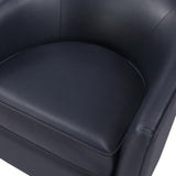 Maisy Midnight Blue Faux Leather Wood Base Barrel Swivel Chair B050P322574