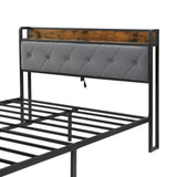 King Bed Frame with Storage, Bed Frame with LED Lights Upholstered Headboard and 2 Drawers, USB & W311P284693