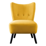 ZUN Unique Style Accent Chair Yellow Velvet Covering Button-Tufted Back Brown Finish Wood Legs Modern B01143829