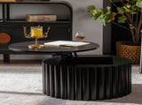 Round Coffee Table With Lift Handcrafted Relief Sturdy Pedestal Wooden Tea Table for Living Room no W3081P360271