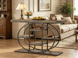 Industrial Sofa Table 39.4" Console Table with Storage Shelves Rustic Oak Finish for Living Room 44555541