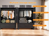 60" Tall Metal Wardrobe Cabinet with 1 Drawer and Hanging Rod, 2 Doors Wardrobe Closet with Shelf 12107111