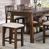 Set of 2pcs Counter Height Stools Dining Room Furniture Rustic Oak / Beige Fabric Cushion w/ Welt B011111840
