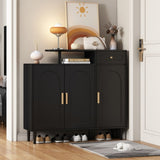 ZUN ON-TREND Elegant Shoe Cabinet with Arched Doors and Drawer, Cream Style Storage Sideboard with WF321210AAB