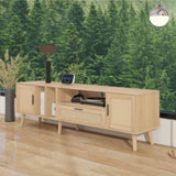 ZUN Rattan TV Stand with 2 Cabinets & 2 Open Shelves, Rattan-inspired Media Console Table for TVs up to WF324250AAP