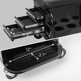 Rolling Creeper Garage/Shop Seat with Three Built-in Drawers, Rolling Tool Chest,Black W2660P276698