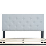 ZUN Twin Size Upholstered Platform Bed Frame with Modern Button Tufted Linen Fabric Headboard, No Box W311P195304