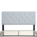 ZUN Twin Size Upholstered Platform Bed Frame with Modern Button Tufted Linen Fabric Headboard, No Box W311P195304