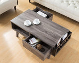 ZUN Antique Wooden Livingroom Coffee Table with Two Storage Drawers, Distressed Grey & Black B107130987