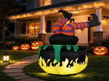 6FT Halloween Inflatable Animated Kicking Witch, LED Light Up Flaming Cauldron, Weather Resistant 47706562