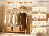 Natural Bamboo Clothing Rack, Multi-Layer Garment Organizer with Top & Bottom Storage Shelves, Side 02619483
