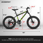 ZUN S20109 Kids' Bike 20 Inch Wheels Fat Tire Bike, 4" Wide Fat Tire Snow Mountain Bike Ages 8-12 Year W2563P156282