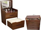 (Walnut) 3 in 1 Vanity Desk with Plip Top Mirror,Small Make Up Vanity Set with Visible Glass 85966326