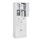 ZUN Tall Bathroom Storage Cabinet, Cabinet with Four Doors and Drawers, Adjustable Shelf, MDF Board, N725P186647W