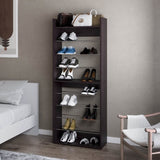 FM FURNITURE Oak Springs Tall Open Shoe Rack with Metal Rails and Multi-Tier Shelves, Wengue B128P301389
