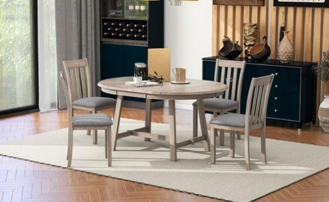 ZUN 5-Piece Wood Dining Table Round Extendable Dining Table with 4 Dining Chairs, Dining Room Table 52113477