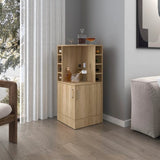 Natural Oak Corner Bar Cabinet with Bottle Rack and Open Shelf B062P290256