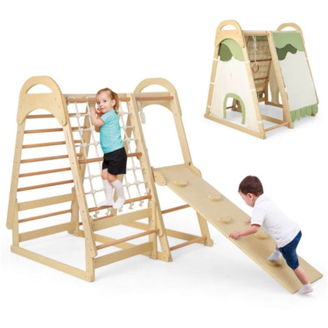 ZUN 6-in-1 Wooden Kids Jungle Gym Playset 51873158