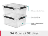 (4 pack) 34 Quart WaterProof Clear Plastic Storage Bin with Lid, Gasket Seal and Durable Latches, 49874314