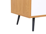 ZUN Mid-Century Modern Light Brown and White Storage Console Cabinet Table Black Metal Legs Gold Tone B011P193965