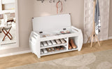 ZUN TREXM Retro Multifunctional Storage Bench with Cushion and Curved Side Panel for Entrance and Living N715P194061K