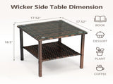 Square double layer glass table top brown gradient rattan side table 83252345