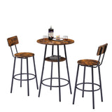Round bar stool set with shelves, stool with backrest Rustic Brown, 23.6'' Dia x 35.4'' H W116294524